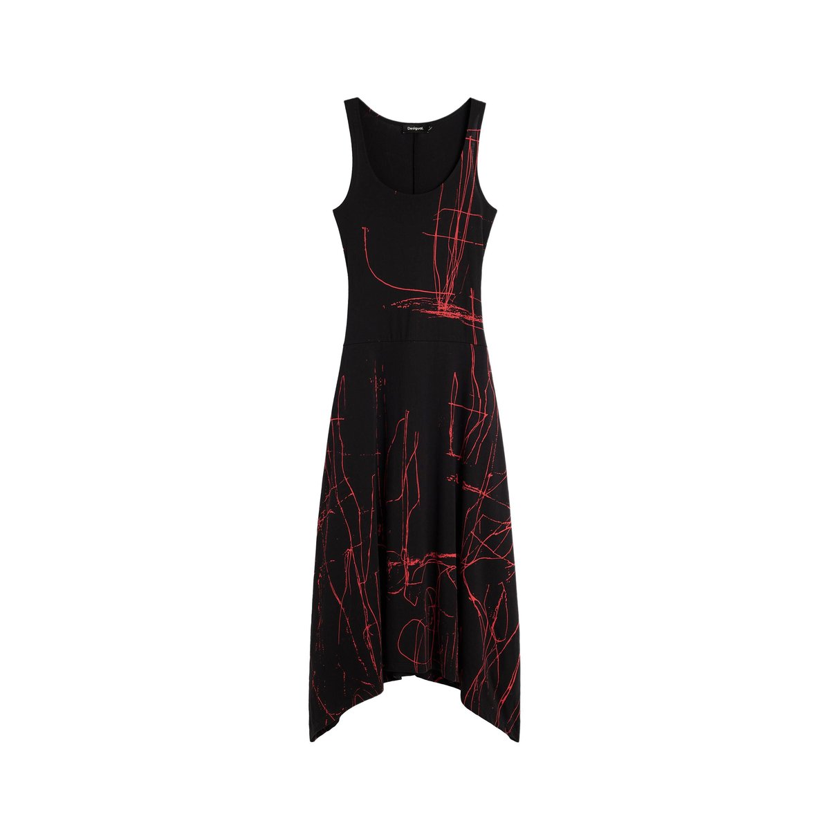 Robe asymétrique sans manches noir, DESIGUAL