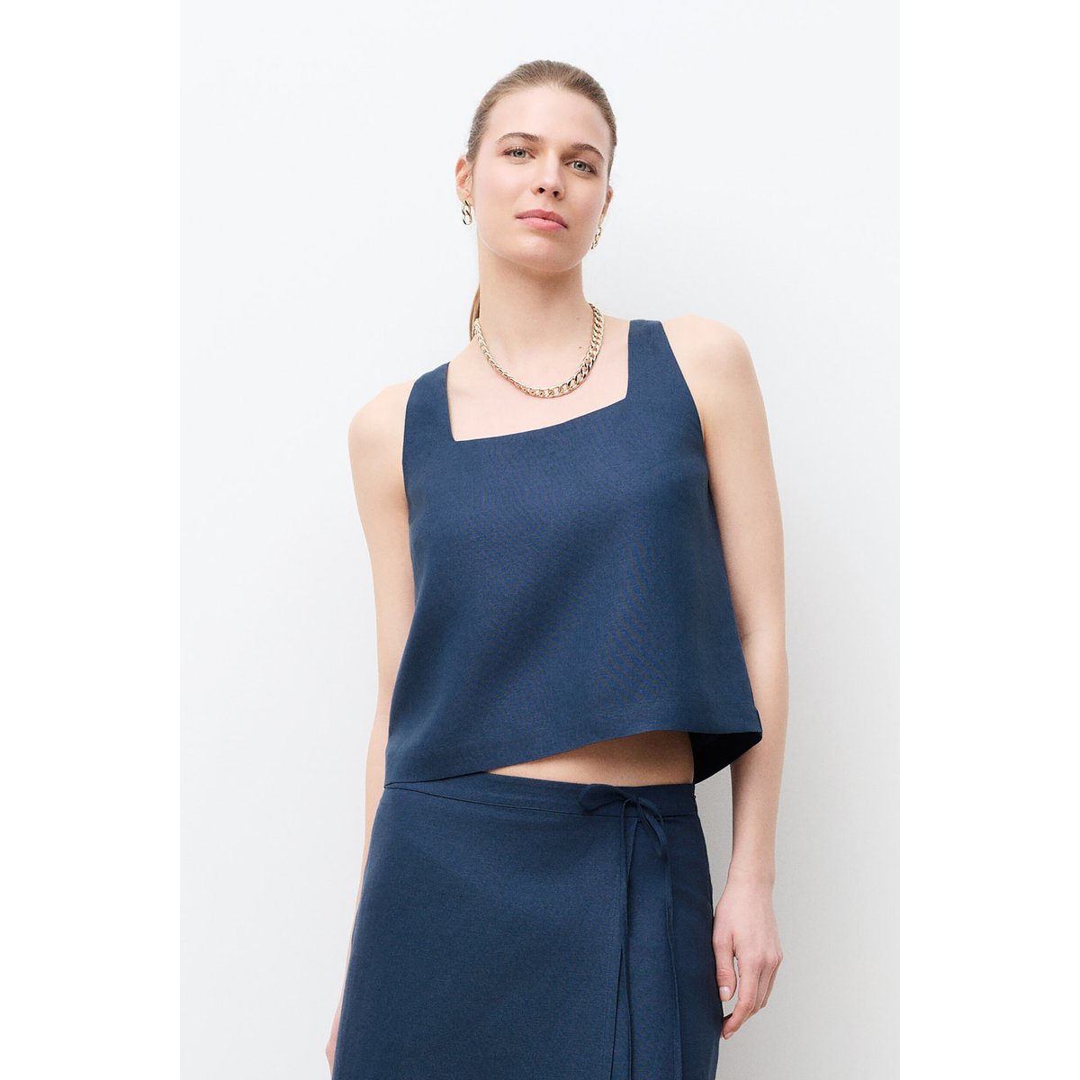 Chemise cropped en lin CINA bleu, CAROLL