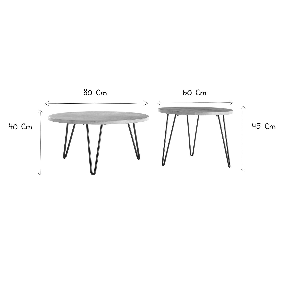 Tables basses gigognes rondes bois manguier massif et métal noir (lot de 2) VIBES bois clair / noir, MILIBOO