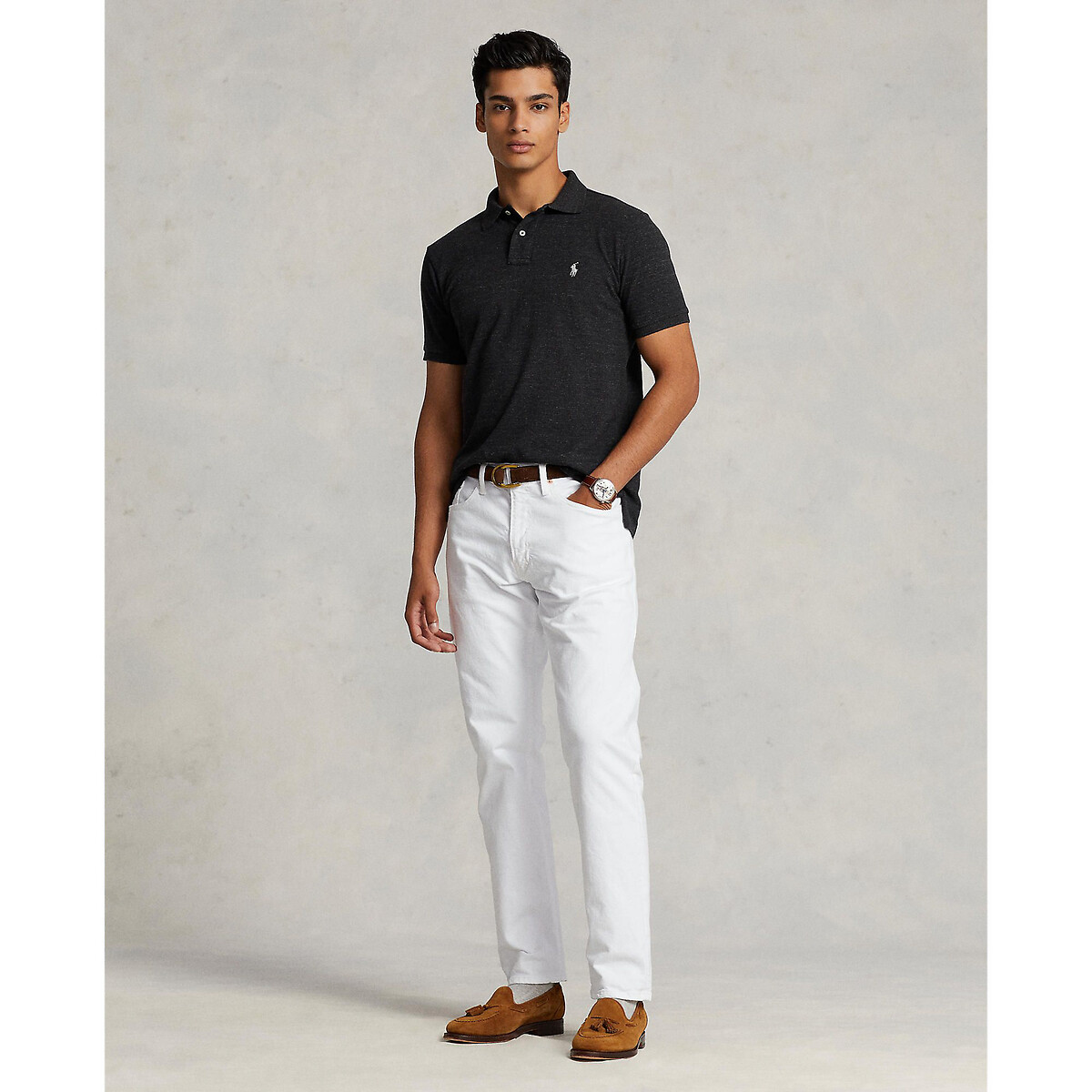 Polo iconique en coton piqué gris foncé, POLO RALPH LAUREN