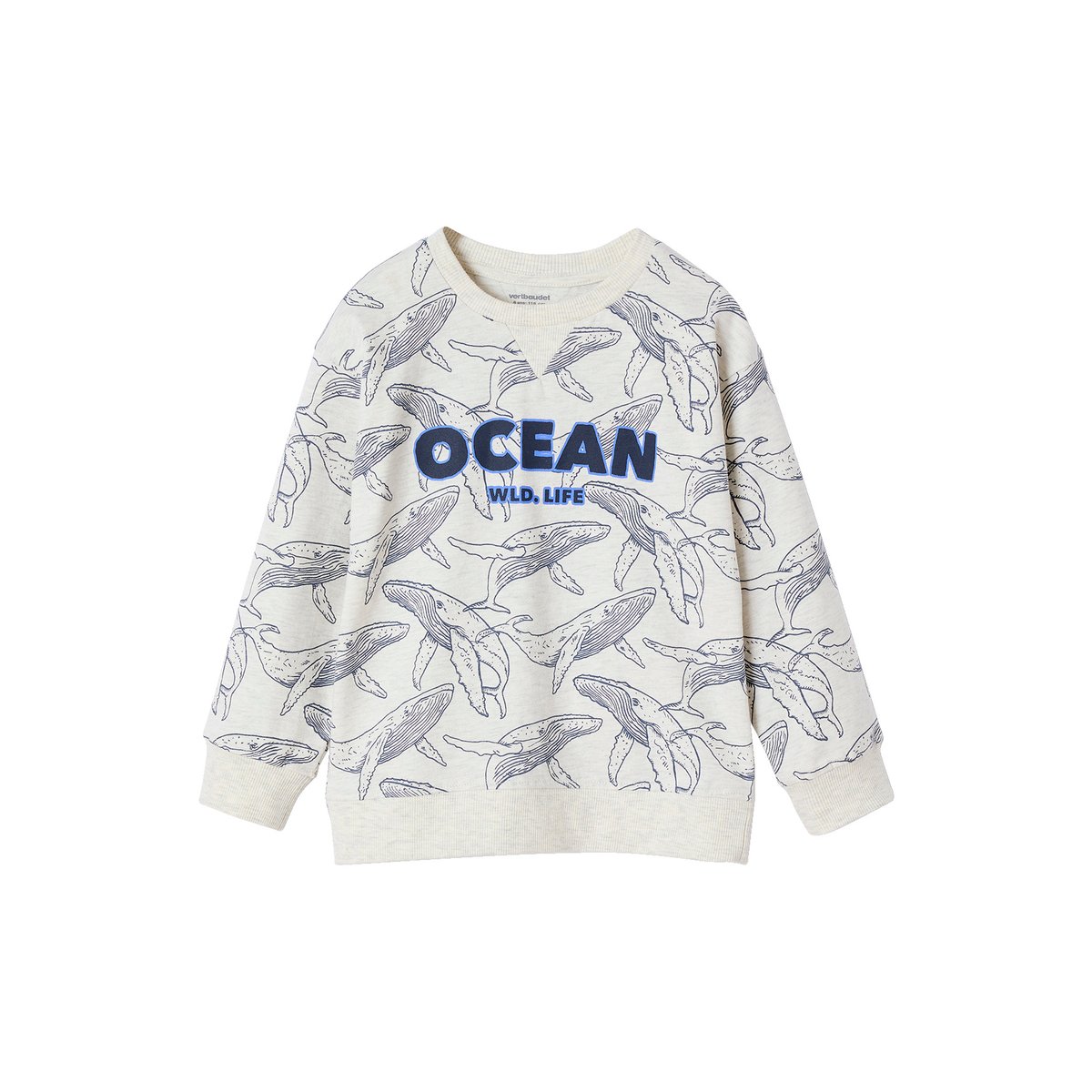 Tee-shirt esprit sweat imprimé blanc chiné, VERTBAUDET