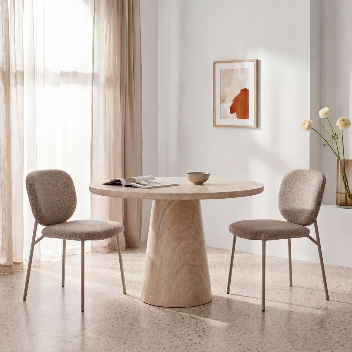Lot de 2 chaises en tissu pieds beiges- DALBY marron chiné, DRAWER