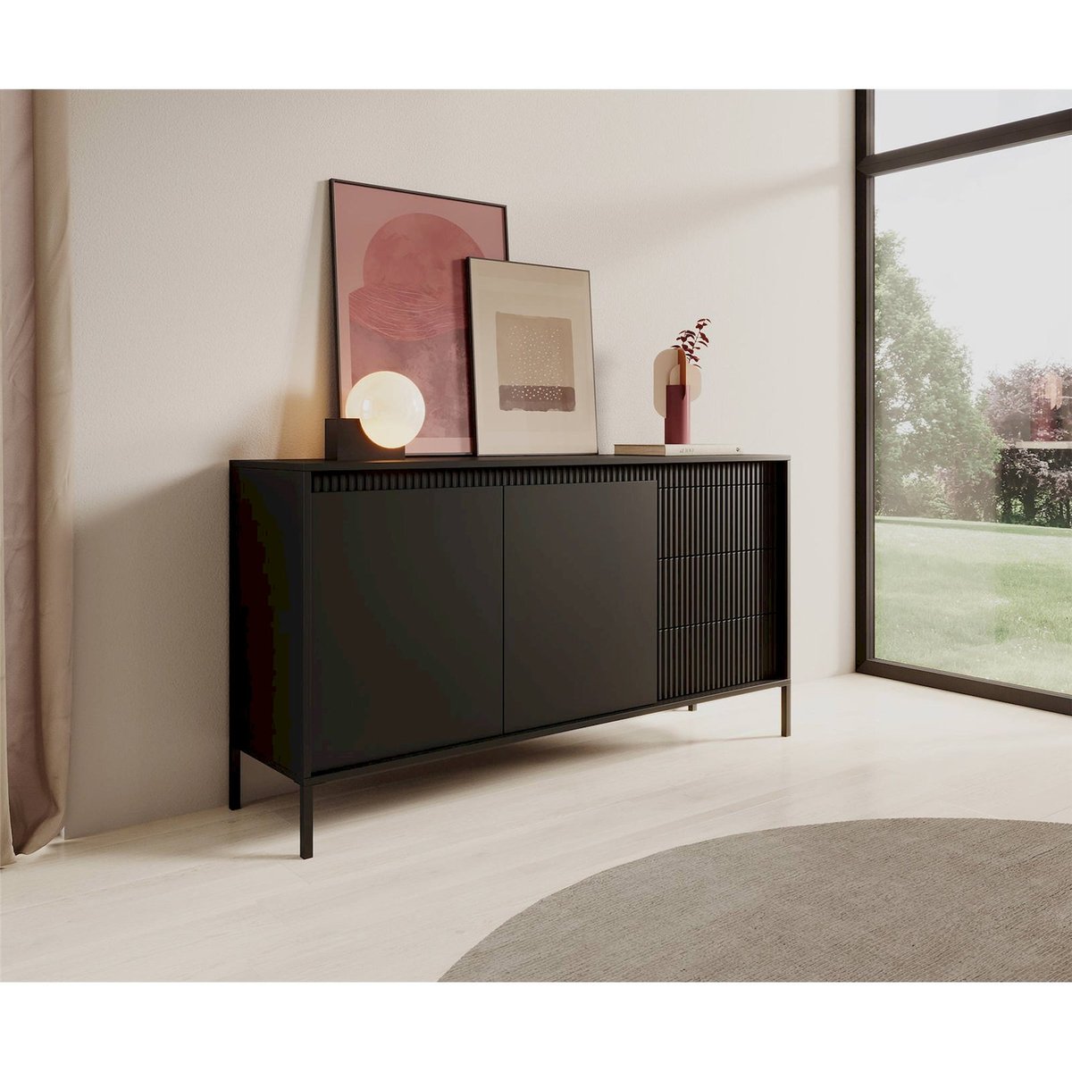 Buffet bois rainuré FALSETTO beige sable, RECOLLECTION