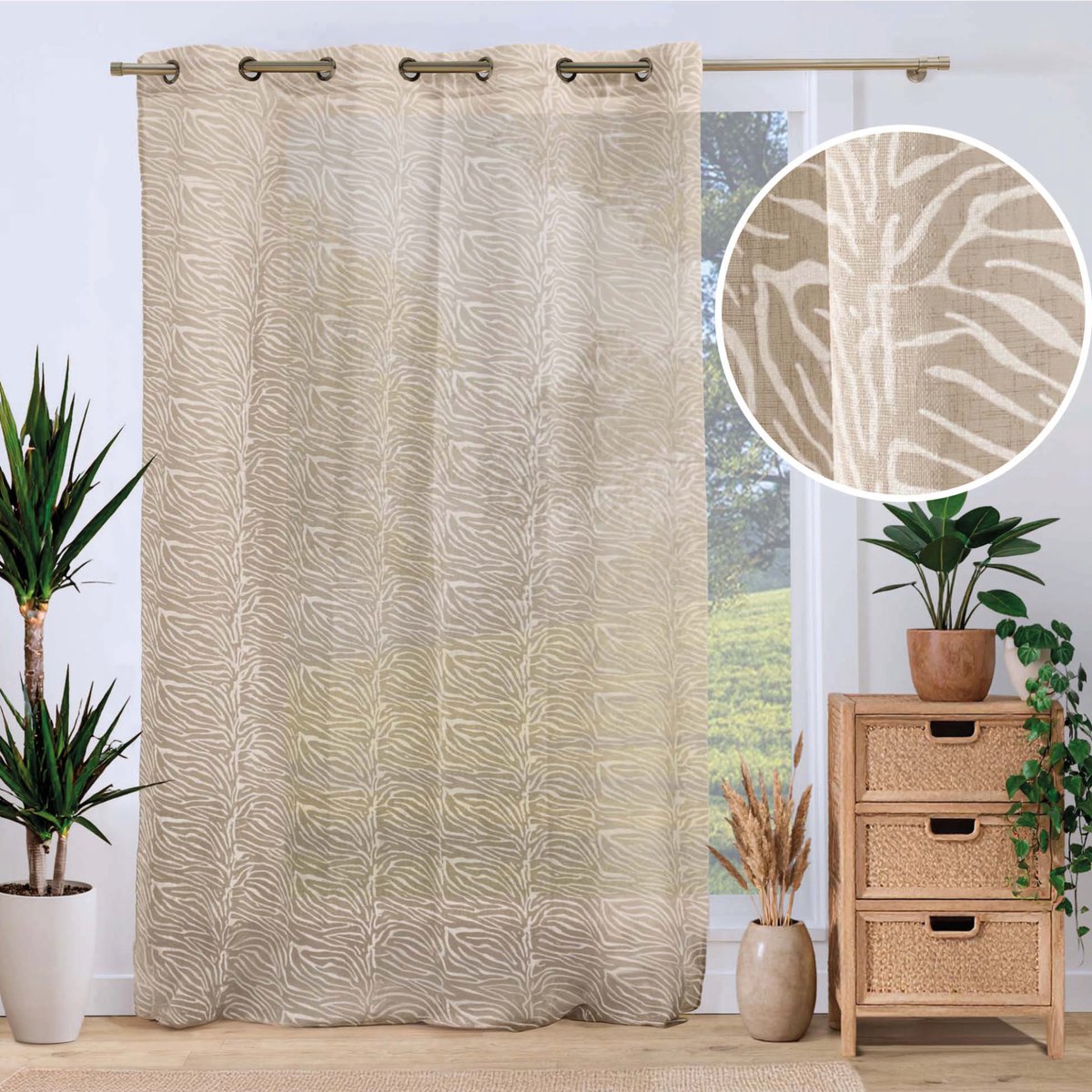 Voilage tamisant à œillets en voile tissé à motif zébré blanc, DOUCEUR D'INTÉRIEUR