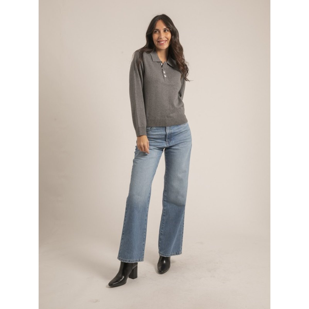 Pull Fin Col Polo Konor gris, DONA LISA