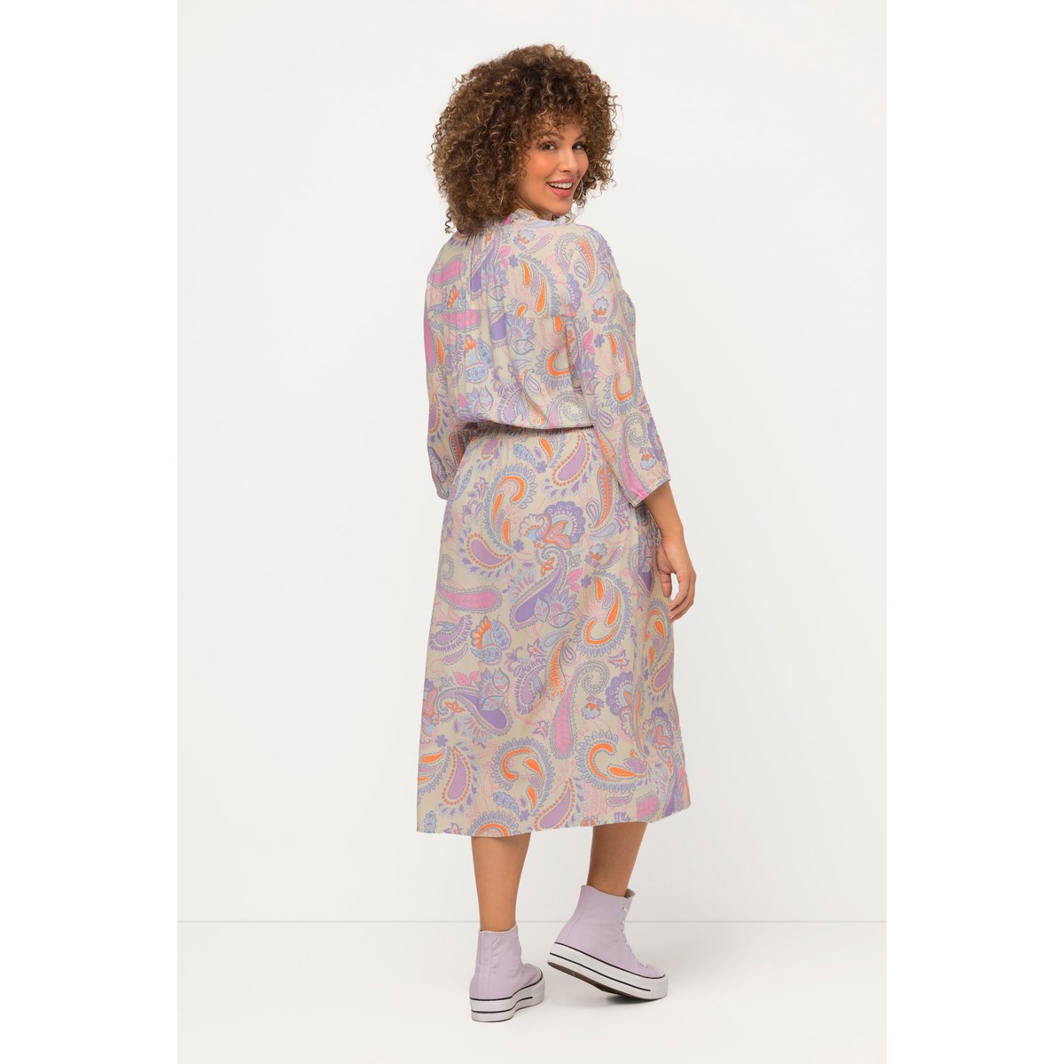 Robe trapèze à manches 3/4 et motif cachemire ivoire, ULLA POPKEN