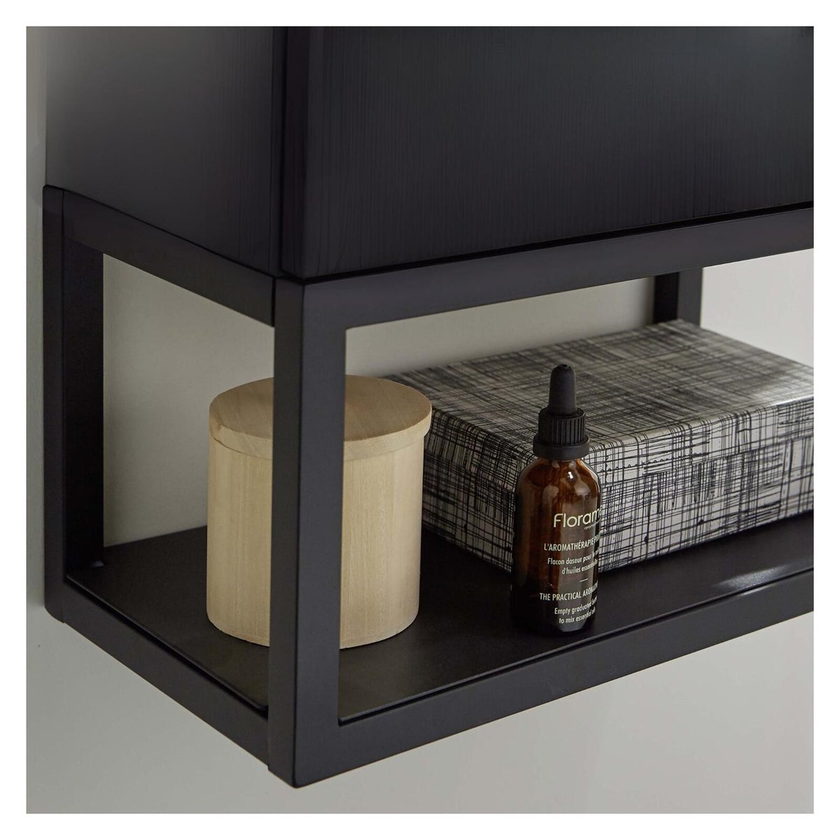 Ensemble lave-mains métal et bois avec miroir ovale NOVA noir, MOB IN