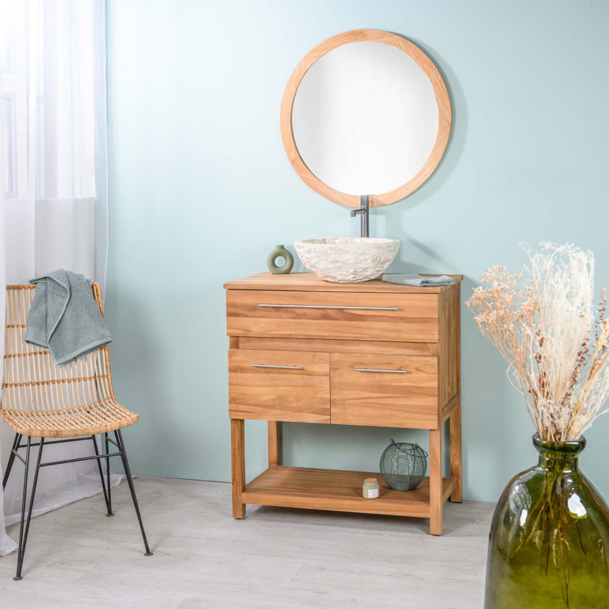 Meuble sous vasque en teck Bagster 80cm naturel, WANDA COLLECTION