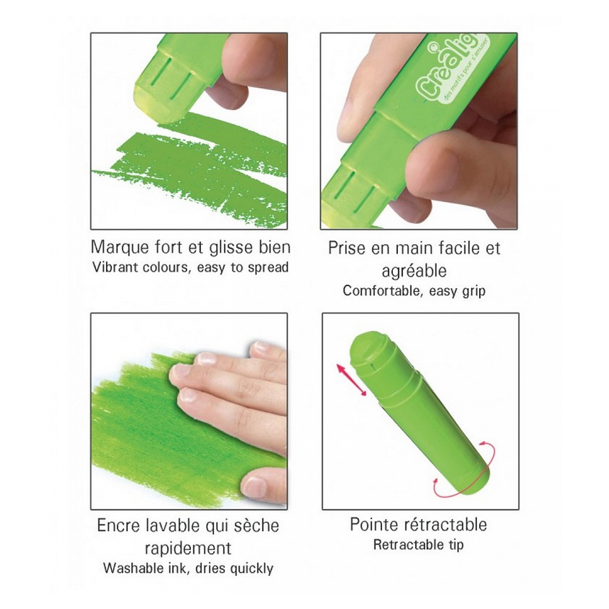 Boite de 9 crayons gras retractables couleur unique, CREA.LIGN