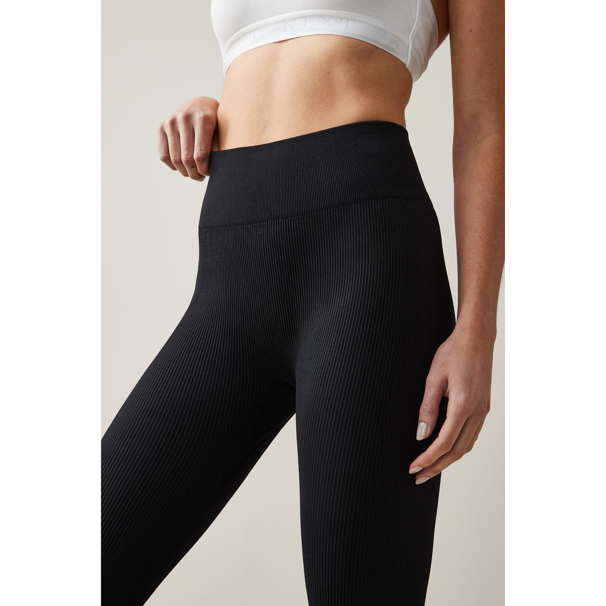 Legging côtelé à taille haute sans coutures noir, NEXT
