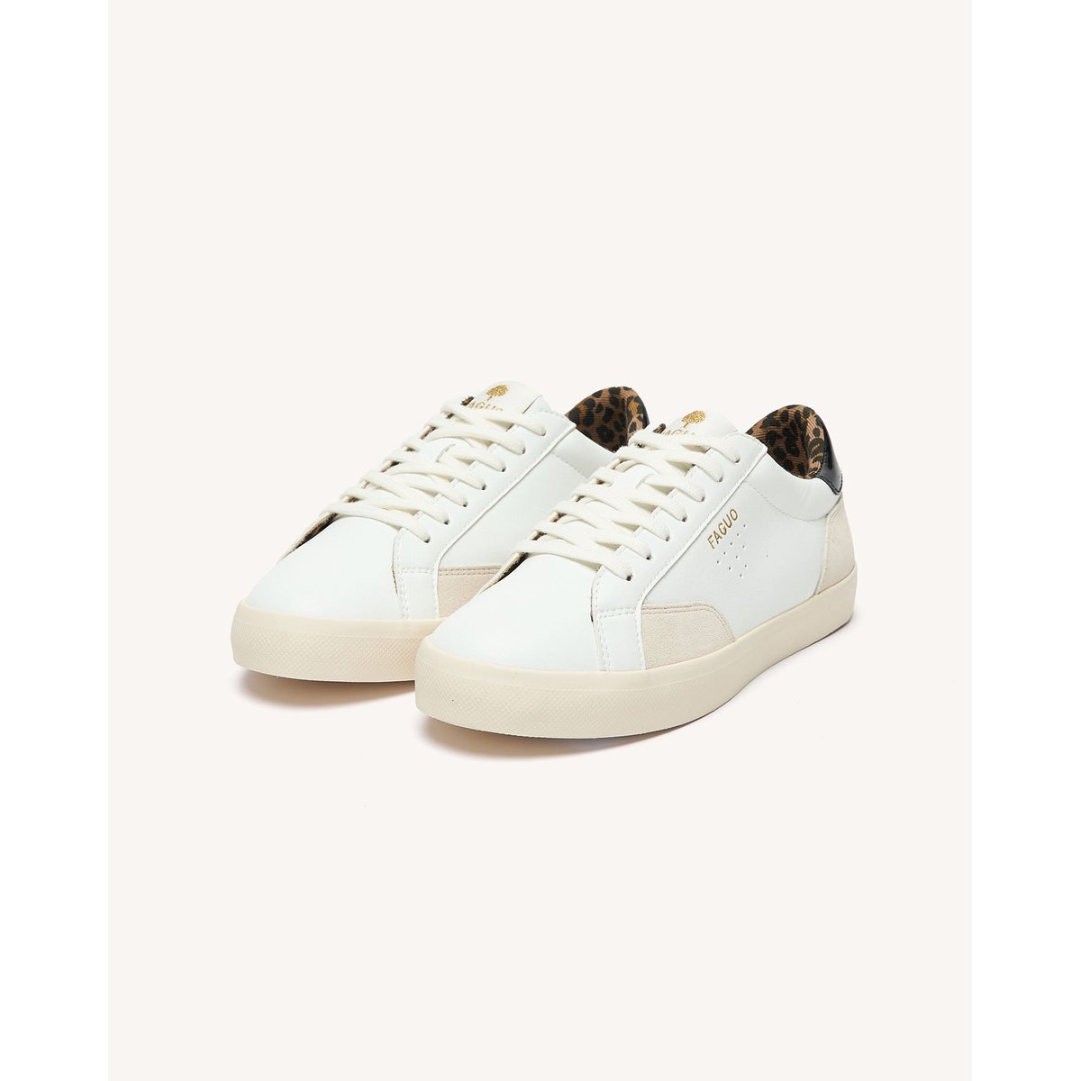 Tennis basses blanc et léopard, FAGUO