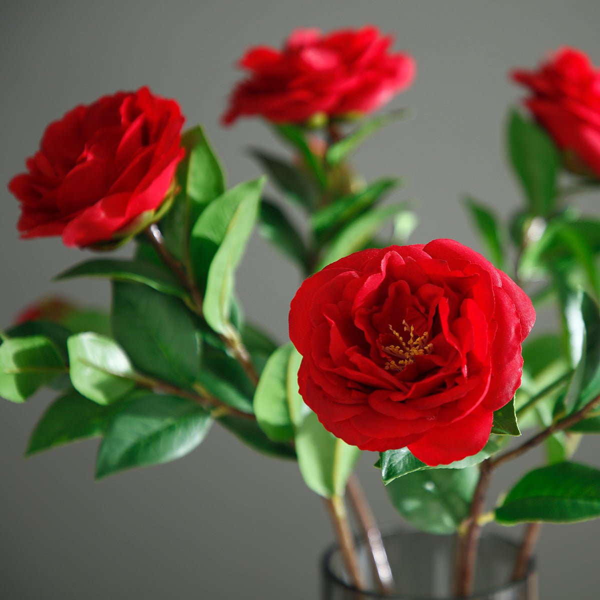 Tige de camélia artificielle H53 rouge, SIA DECO
