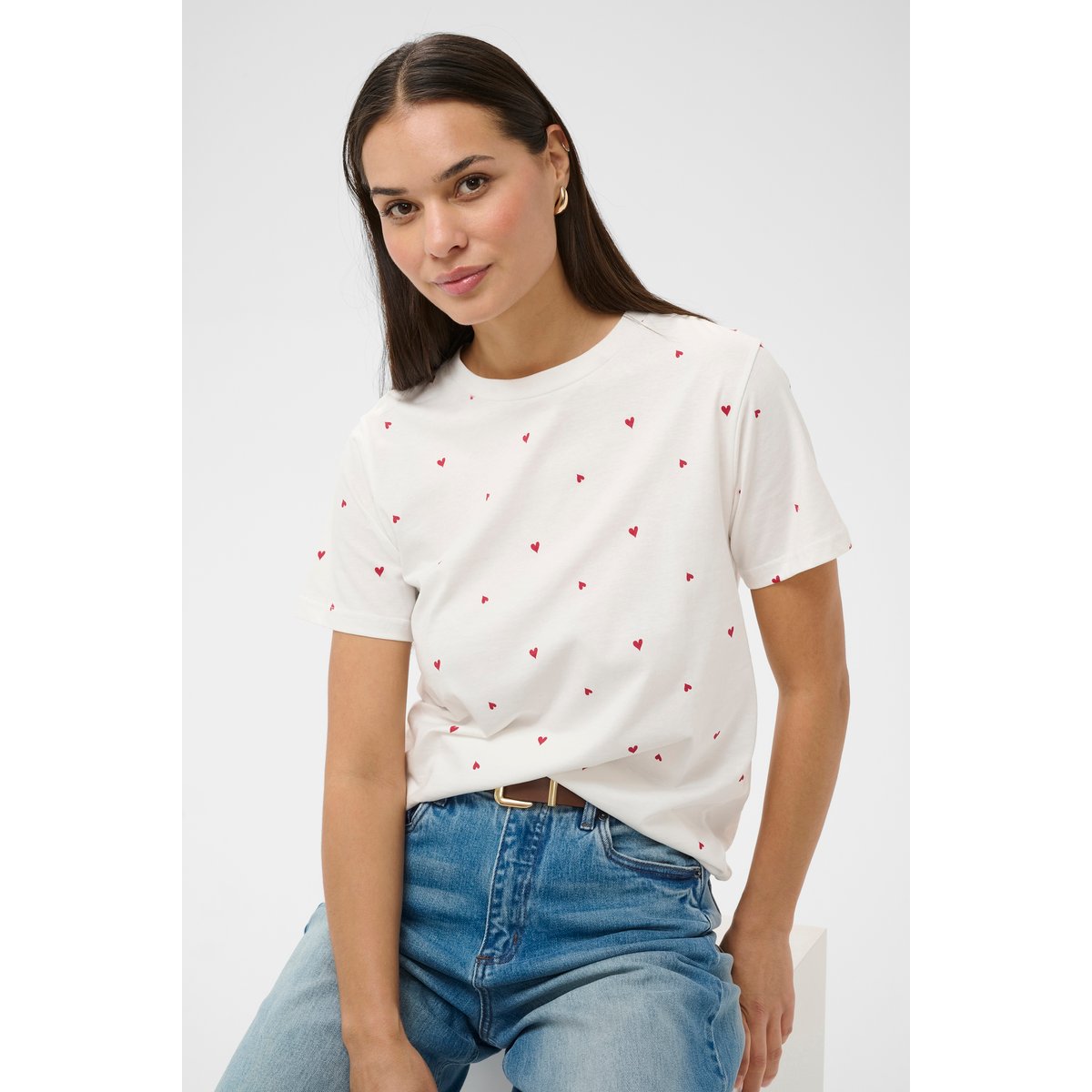 T-shirt à manches courtes blanc chalk w. red hearts, KAFFE
