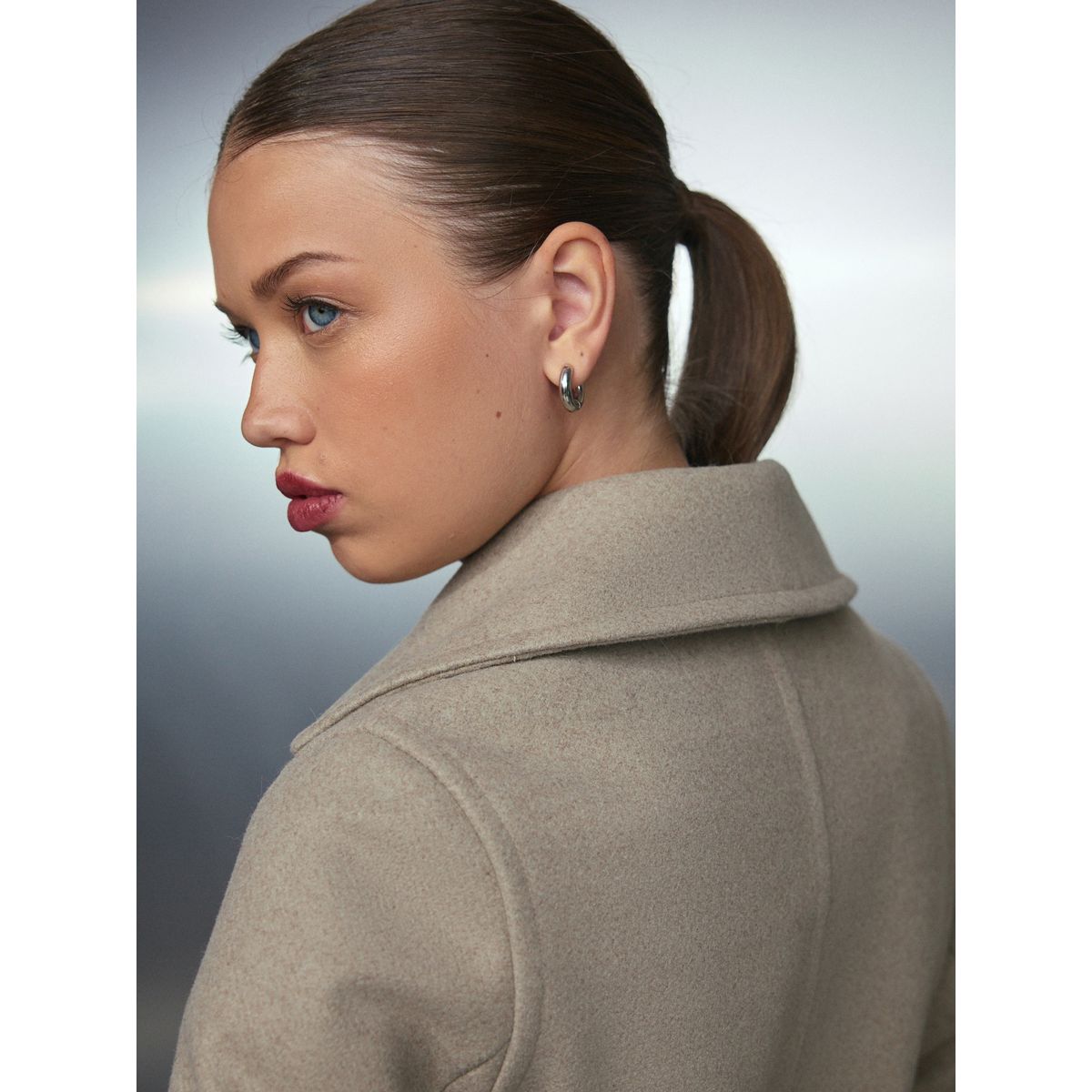 Manteau avec col amovible et ceinture grège, NEXT