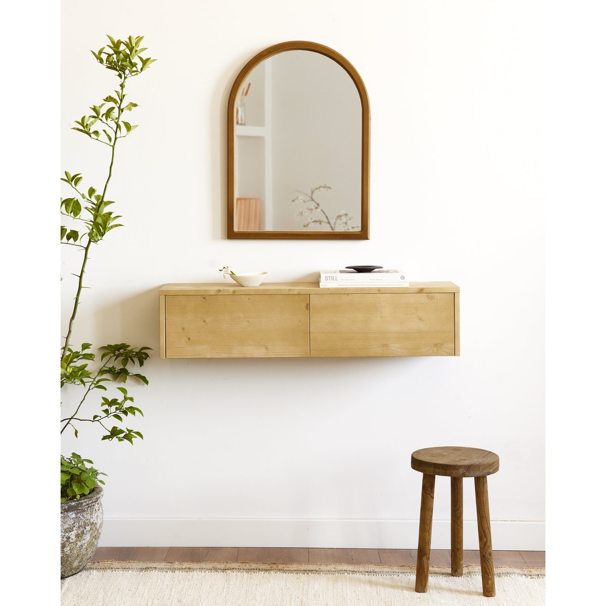Console murale d’entrée en bois naturel - GINA olivier, HANNUN
