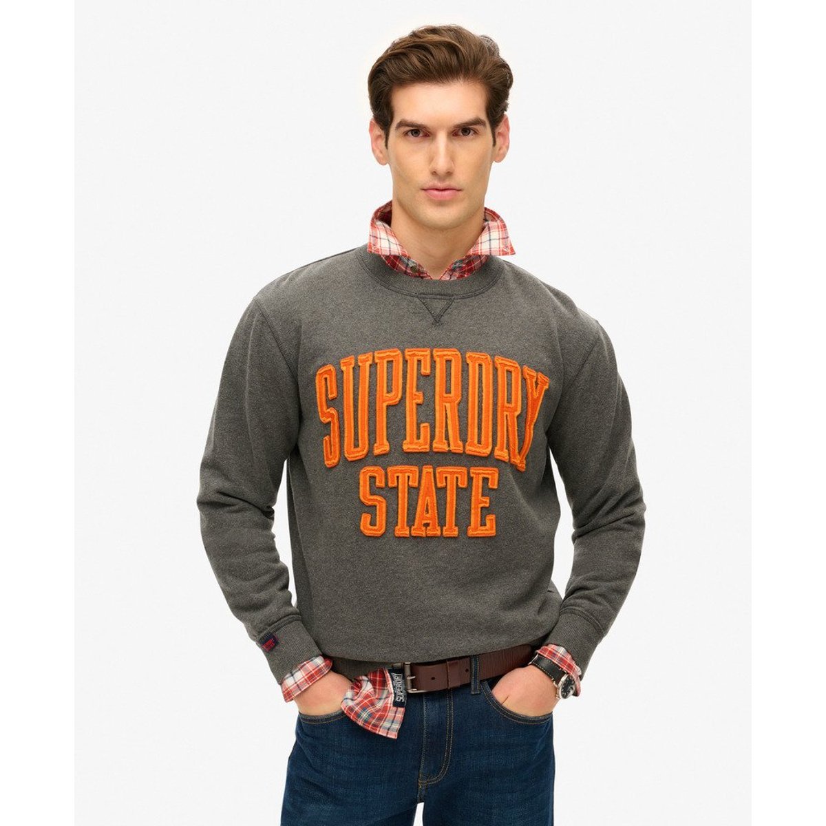 Sweatshirt Col Rond Vintage Athletic anthracite chiné, SUPERDRY