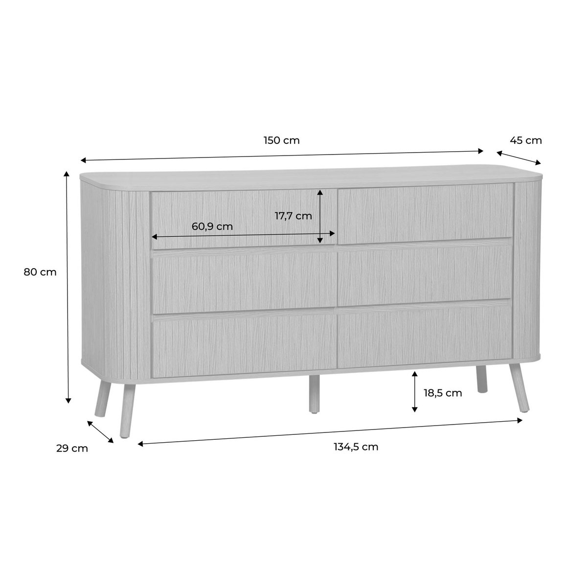Commode décor bois strié 6 tiroirs LEGACY naturel, SWEEEK
