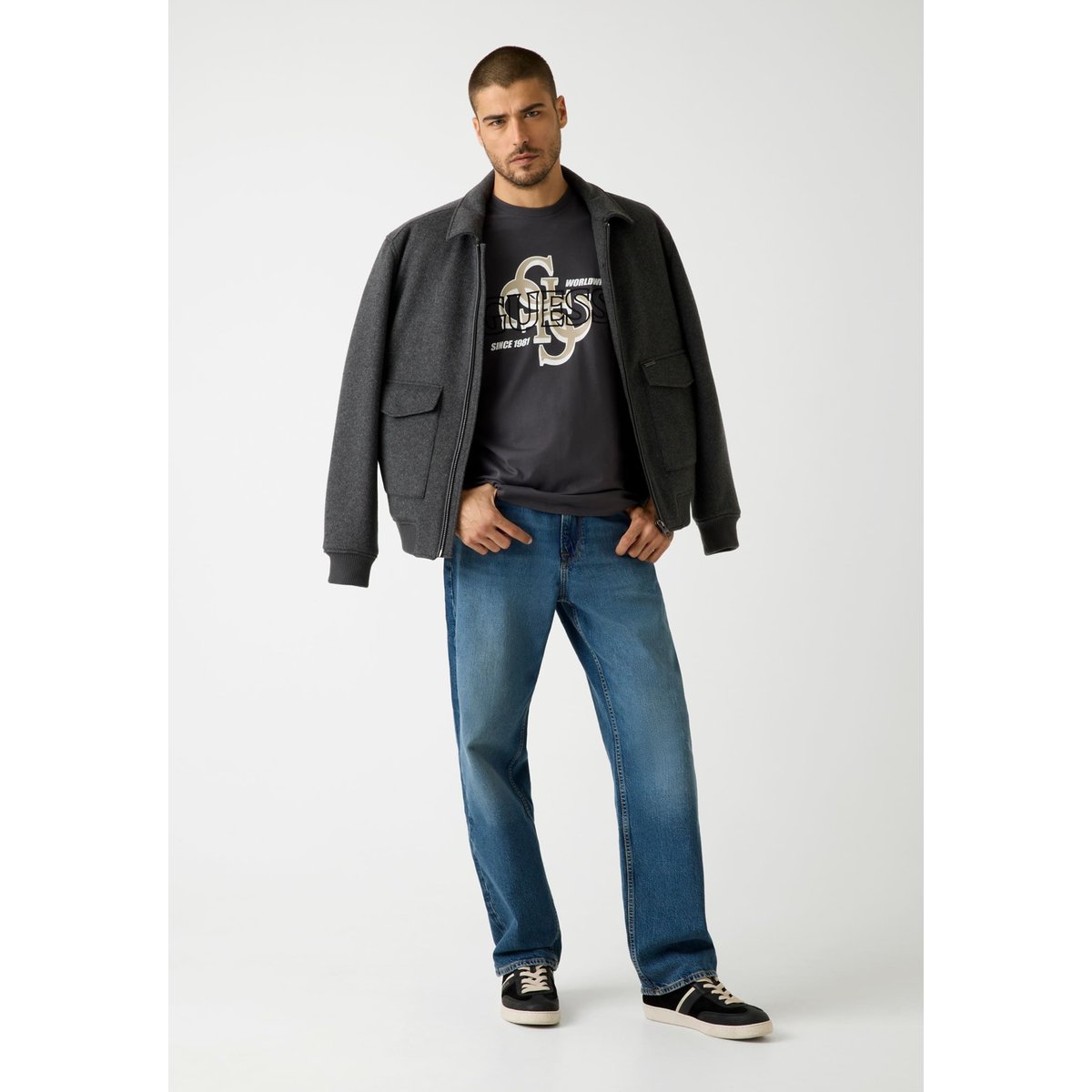 T-Shirt Logo 4G Imprimé gris, GUESS