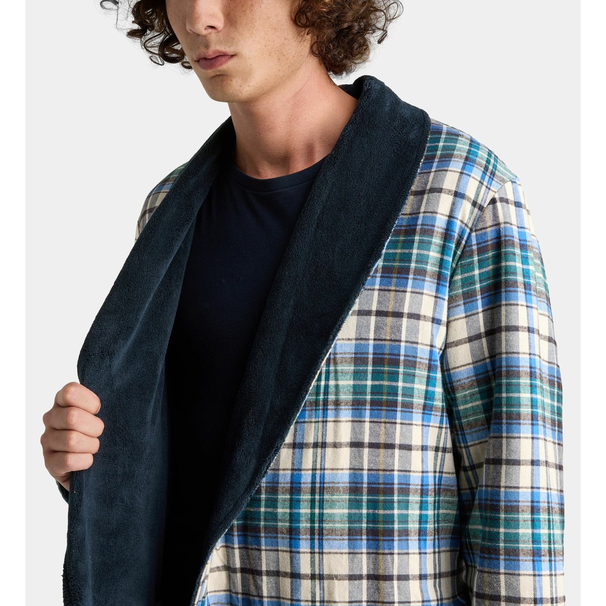 Robe de chambre réversible zalomon en coton bio bleu marine, GALERIES LAFAYETTE