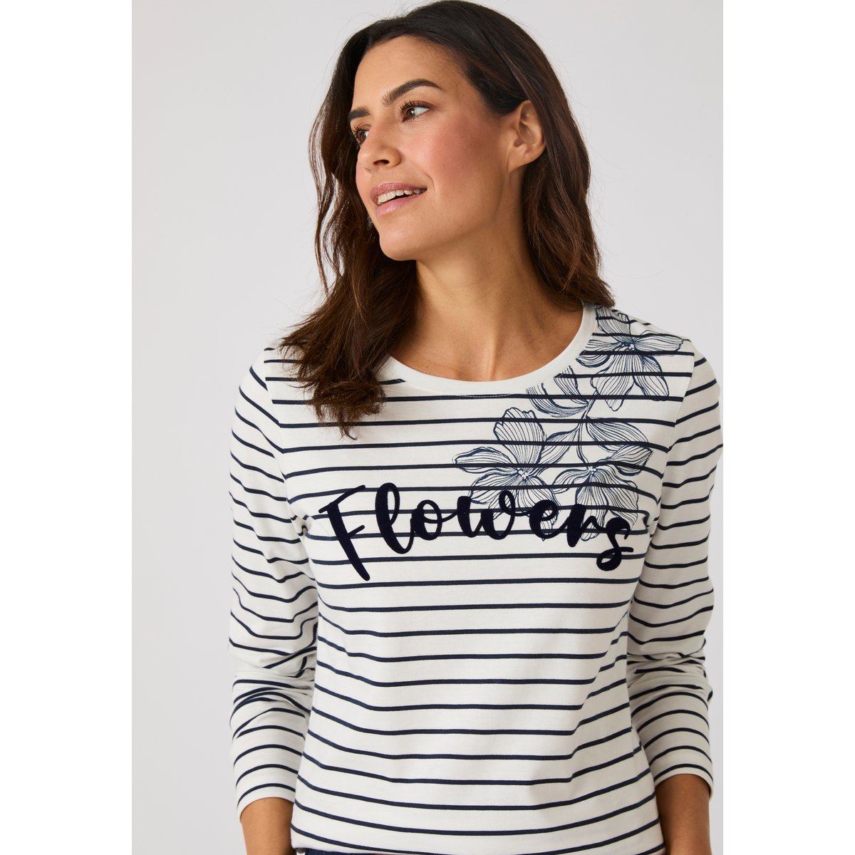 T-shirt marinière imprimé bleu marine rayé, DAMART