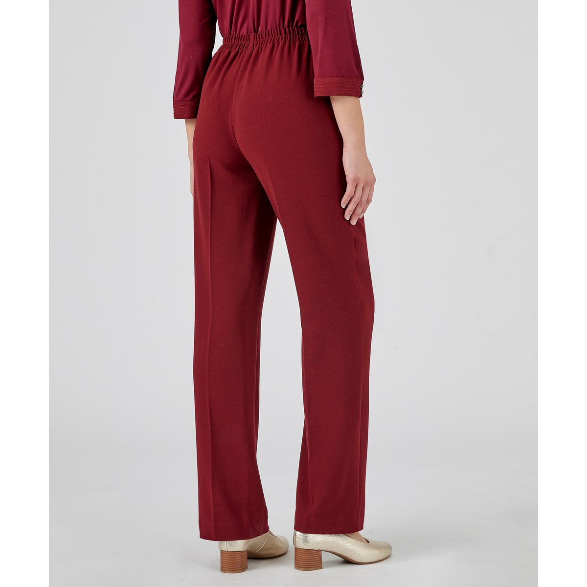 Pantalon ample ceinture satinée rouge bordeaux, DAMART
