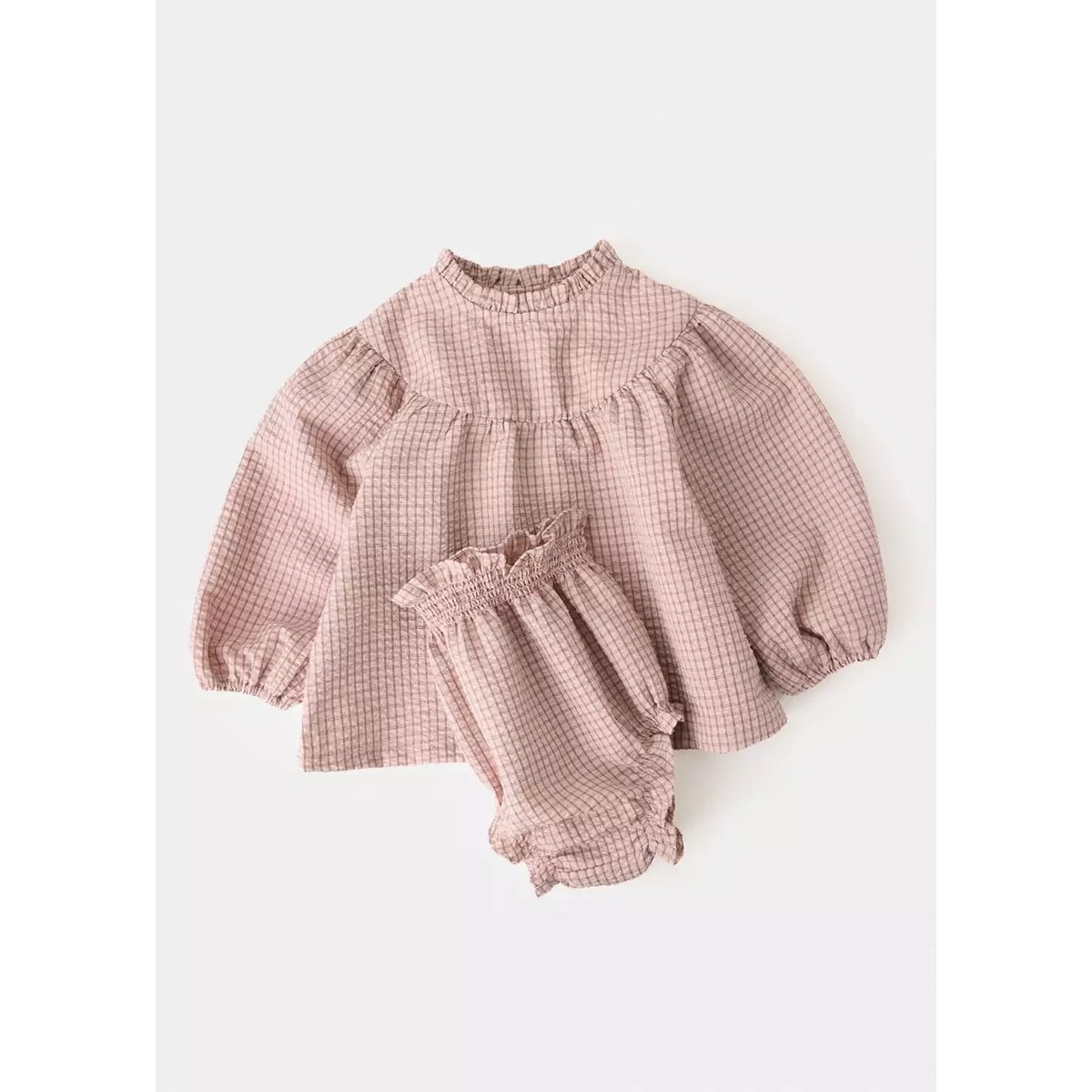 Robe et barboteuse en coton à carreaux rose, MANGO BABY