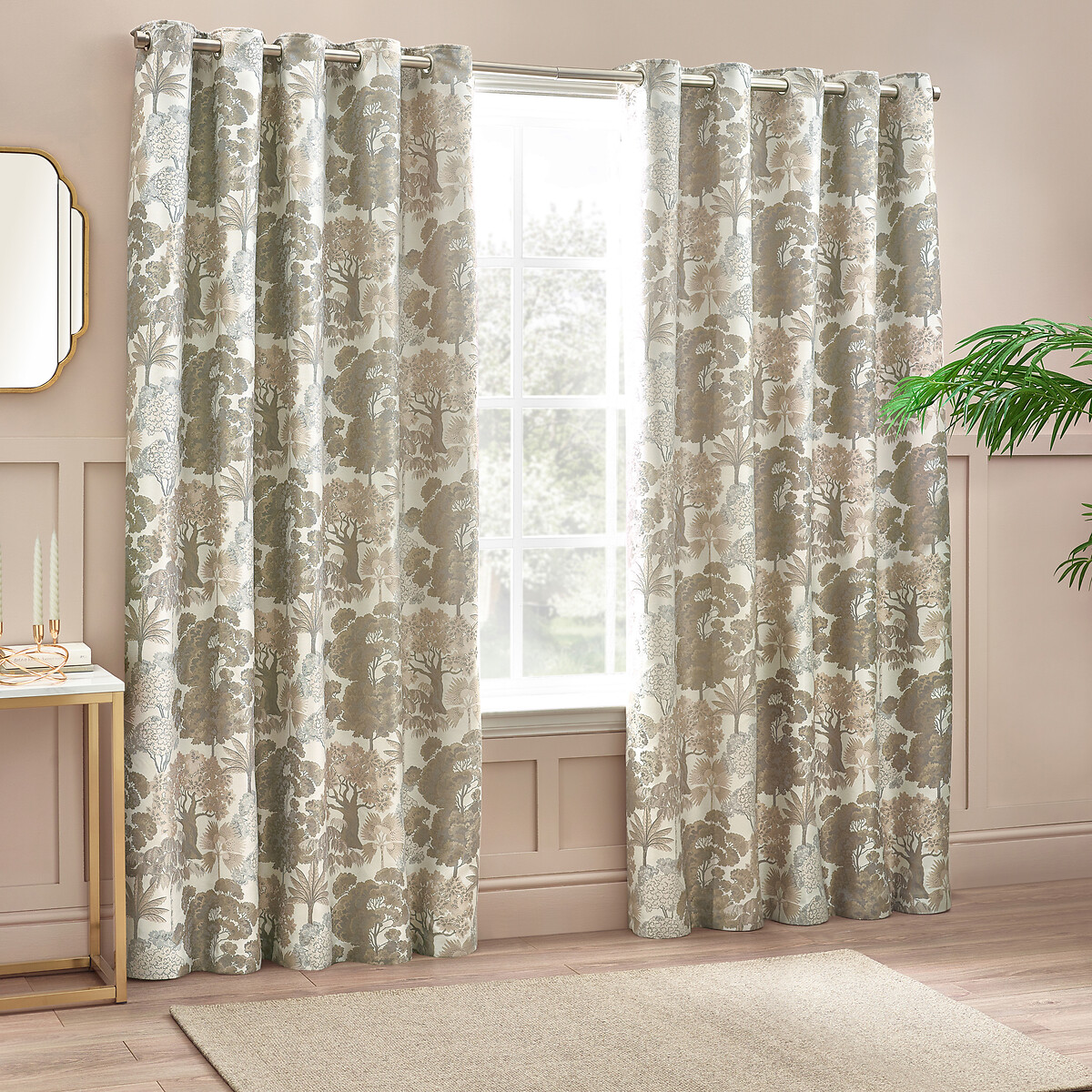 Woodlands Floral Jacquard Eyelet Curtains natural, WYLDER
