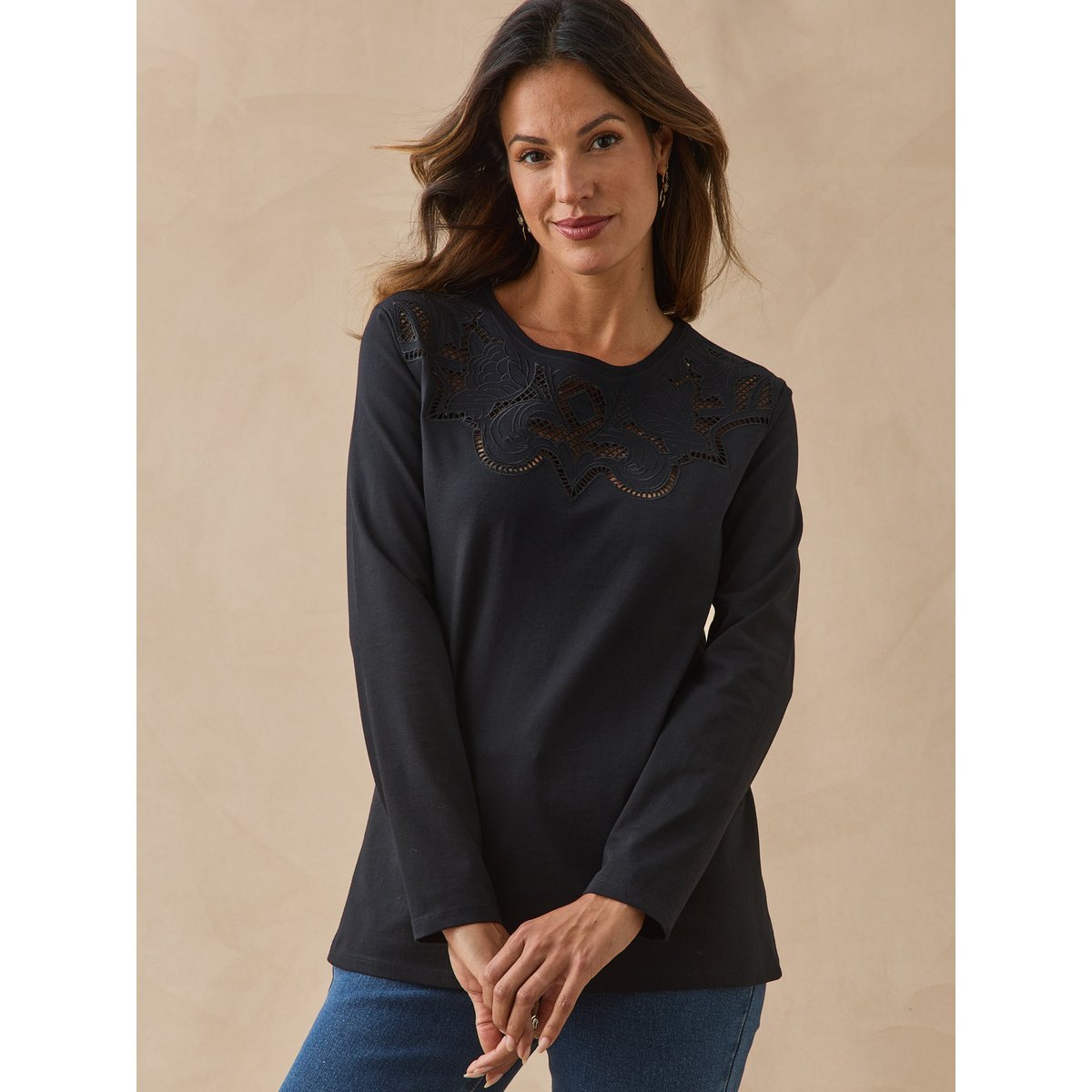 Tee-shirt brodé femme noir, DAXON