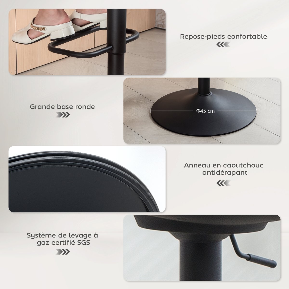 Tabouret de bar Lin Beige beige, HOMCOM