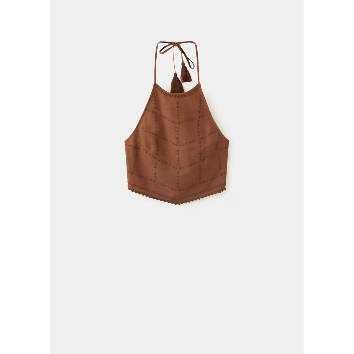 Top emmanchures américaines franges rouge-orangé, MANGO TEEN