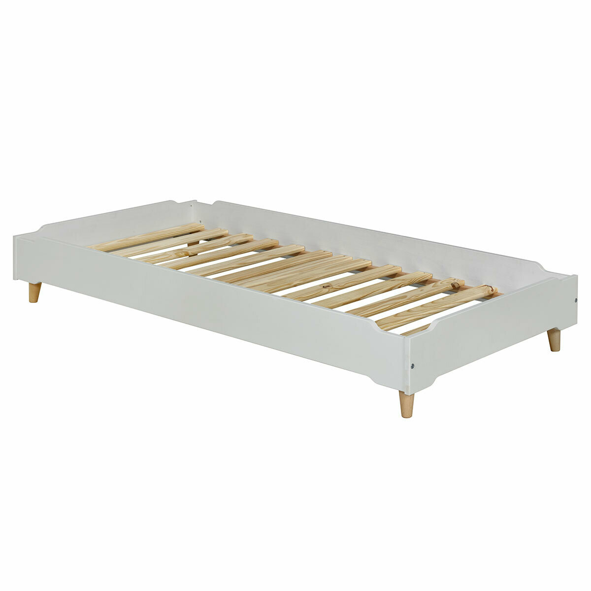 Lit empilable avec pieds et matelas Bois massif  JELLY gris, AKITEN RETAIL