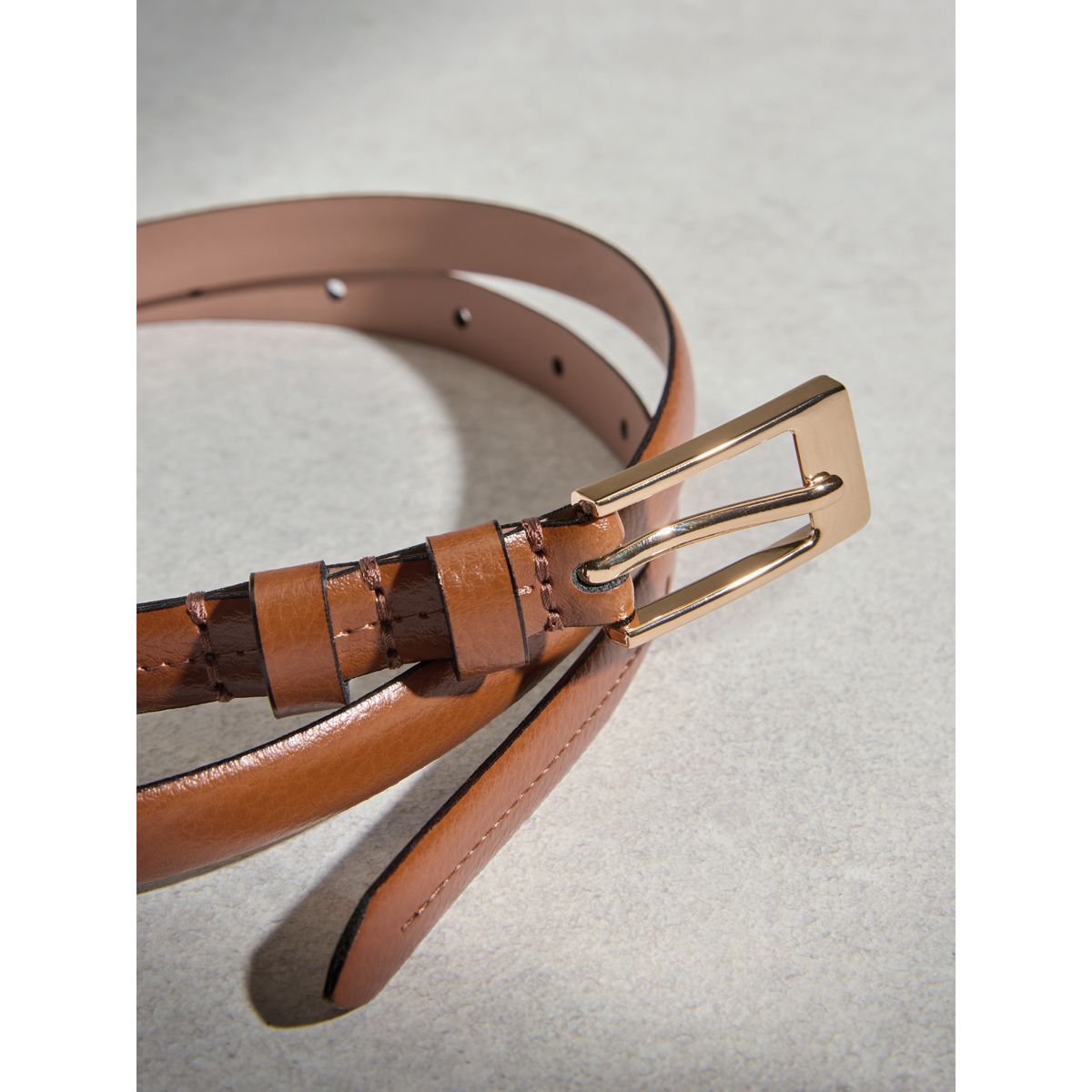 Ceinture fine en cuir fabriquée italie marron fauve, NEXT
