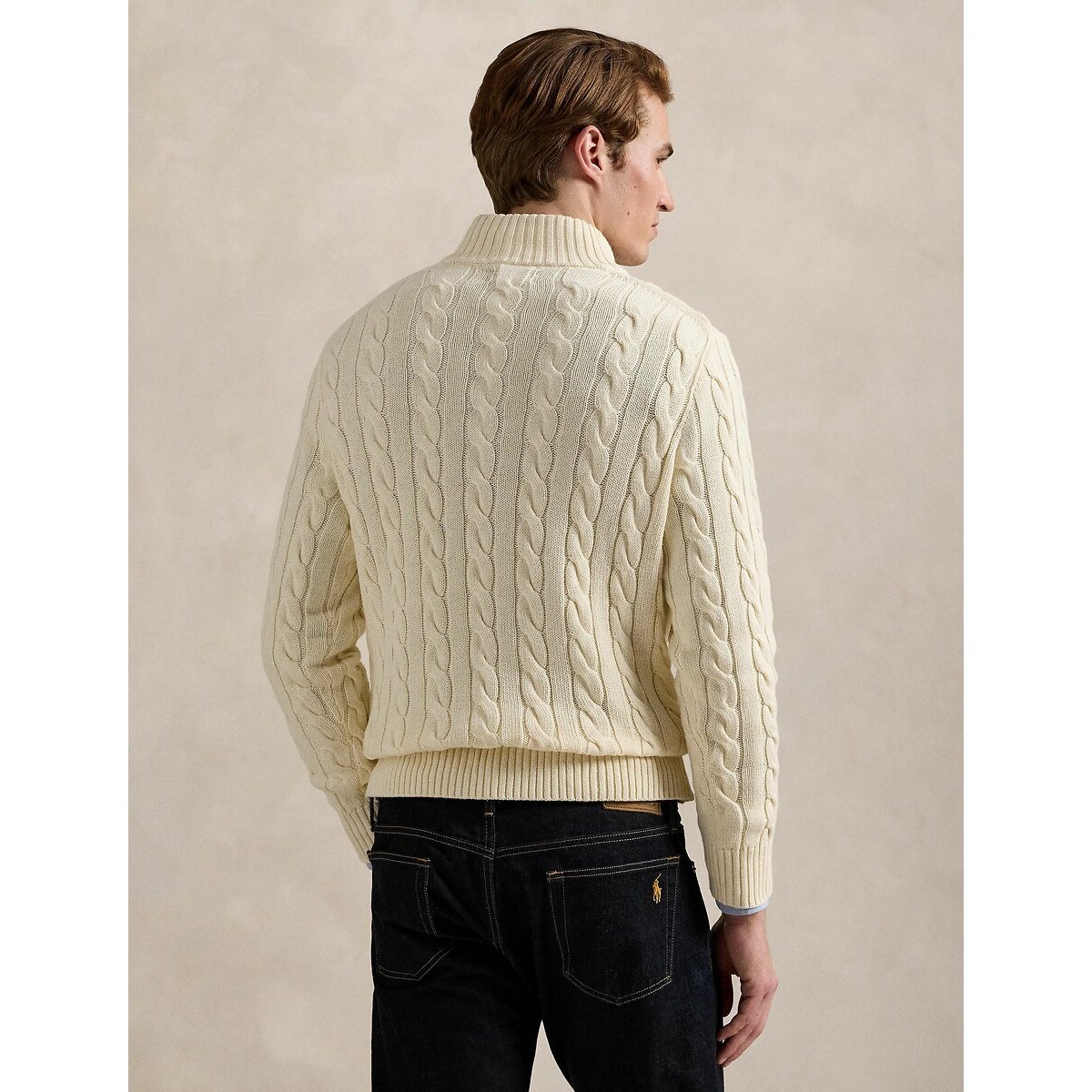 Half Zip-Up Jumper in Cable Knit Cotton cream, POLO RALPH LAUREN