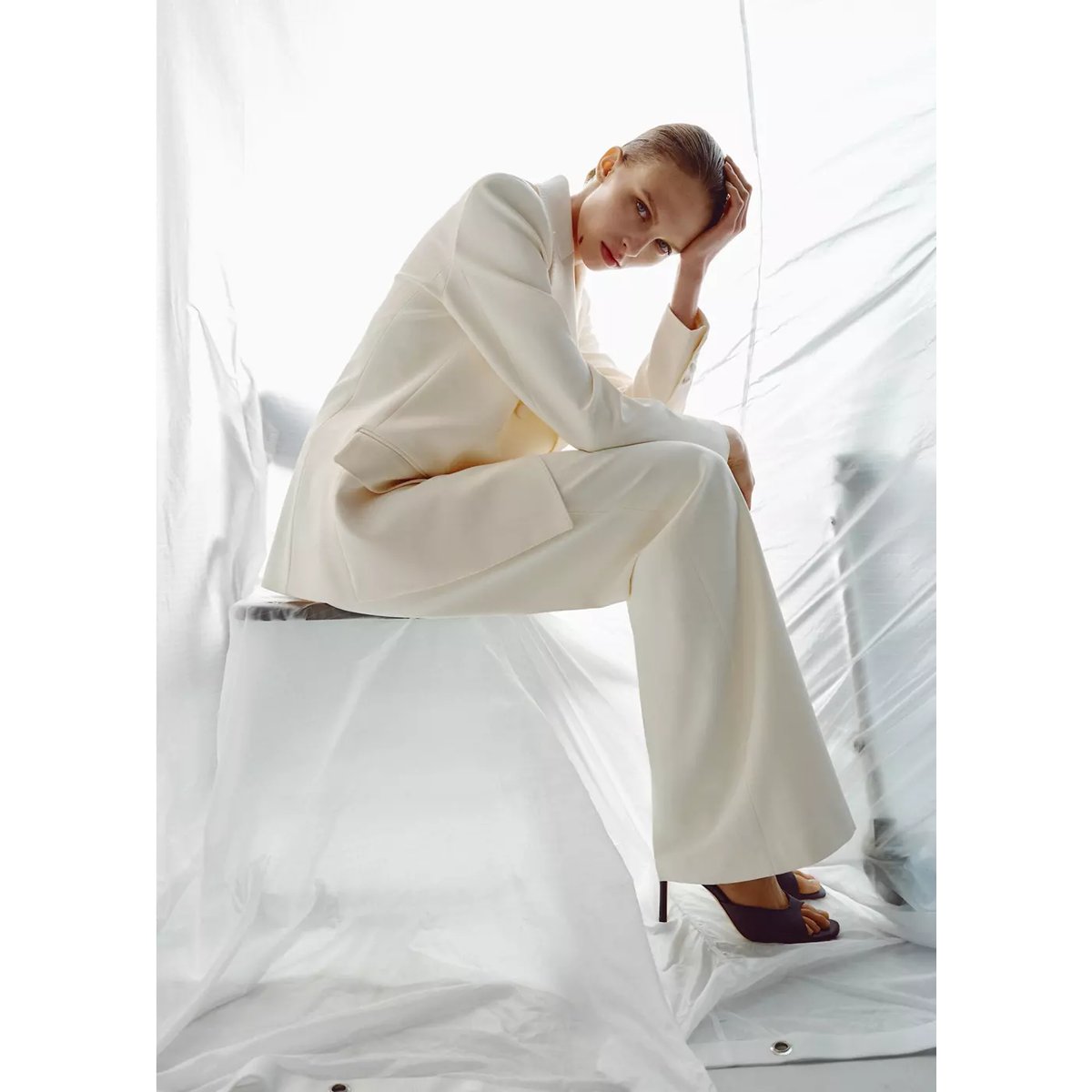 Veste à revers surpiqûre écru, MANGO
