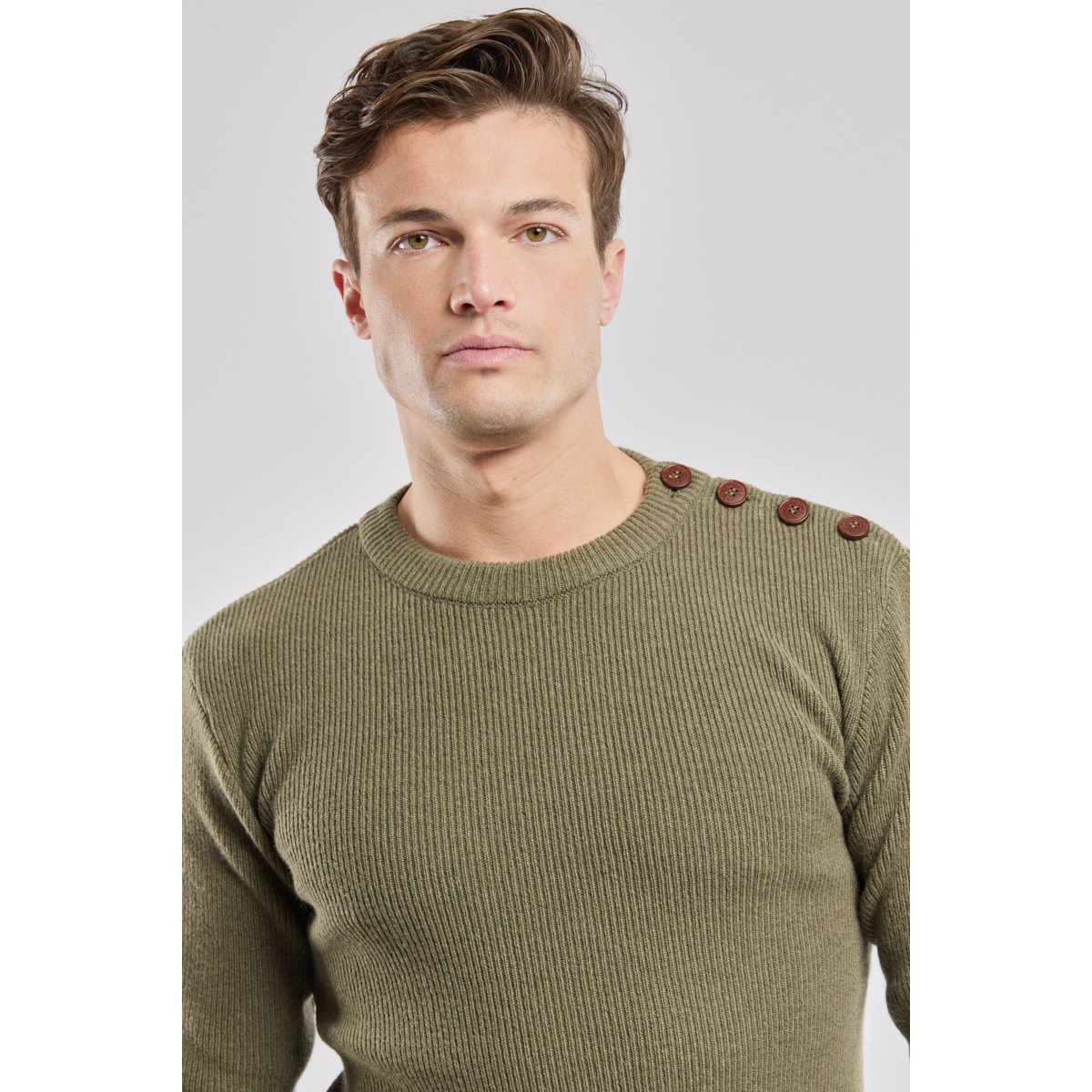 Pull marin Héritage - lambswool olive chiné, ARMOR-LUX