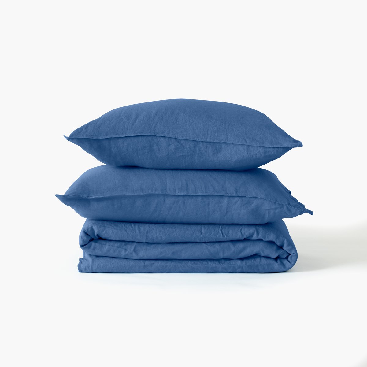 Housse de couette lin et coton lavé SONGE bleu de chine, CARRE BLANC