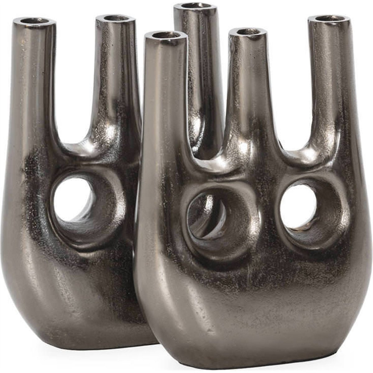 Vase ajouré en métal, Trois cols décoratifs nickel noir, RECOLLECTION