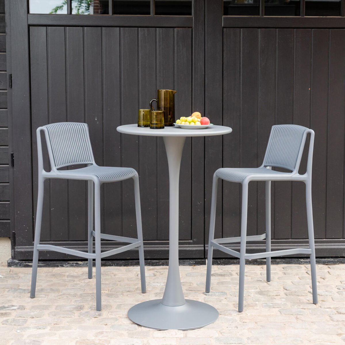 Table haute ronde de jardin en acier Gris ANDREA gris anthracite, WILSA GARDEN