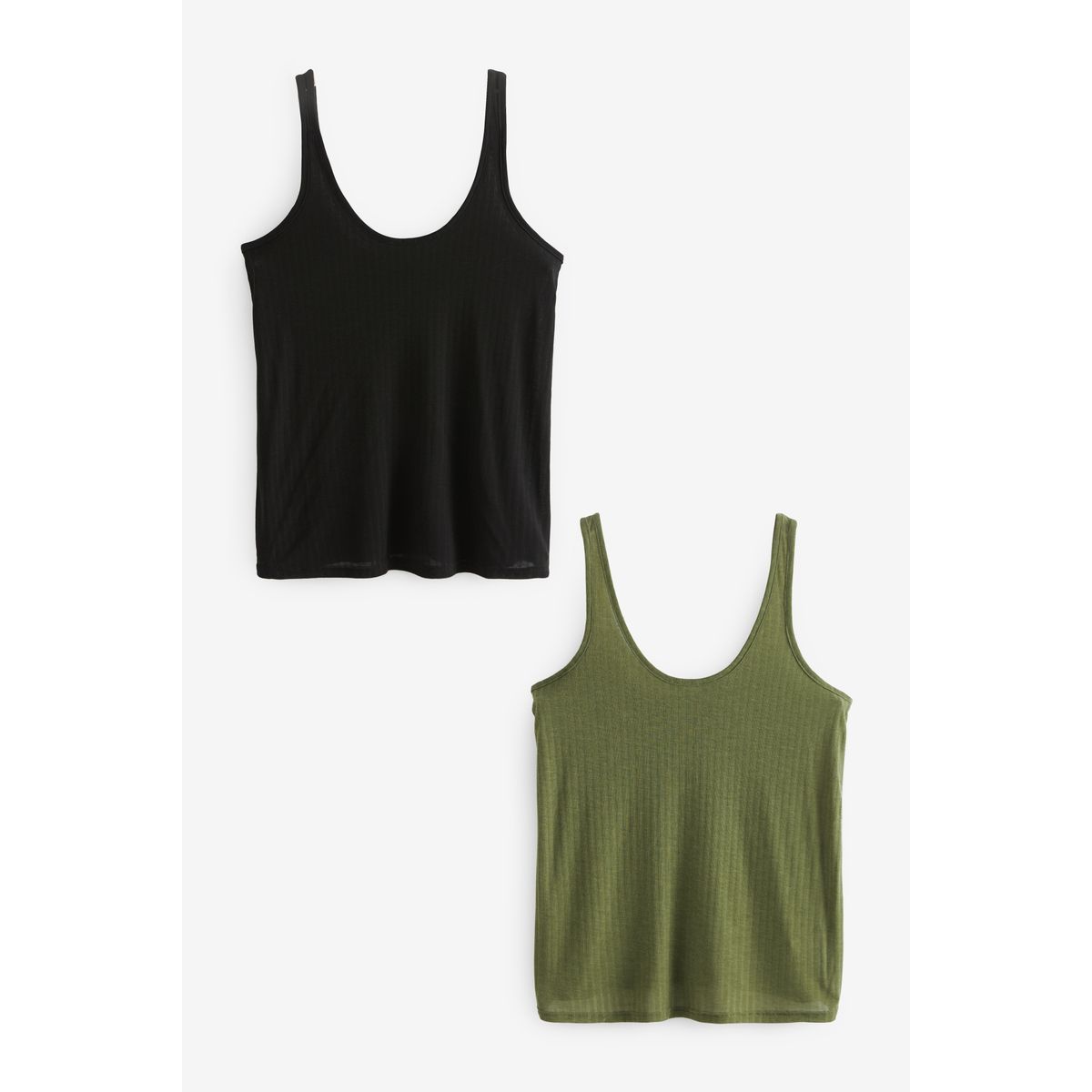 Débardeur côtelé ample, lot de 2 noir/vert kaki, NEXT