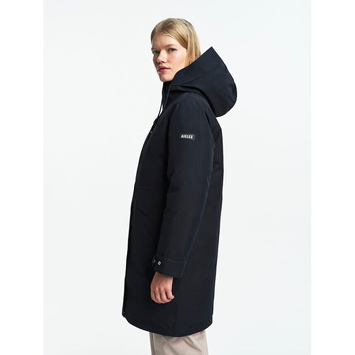 Langer Parka mit fester Kapuze und Reissverschluss für die Übergangszeit schwarz, AIGLE