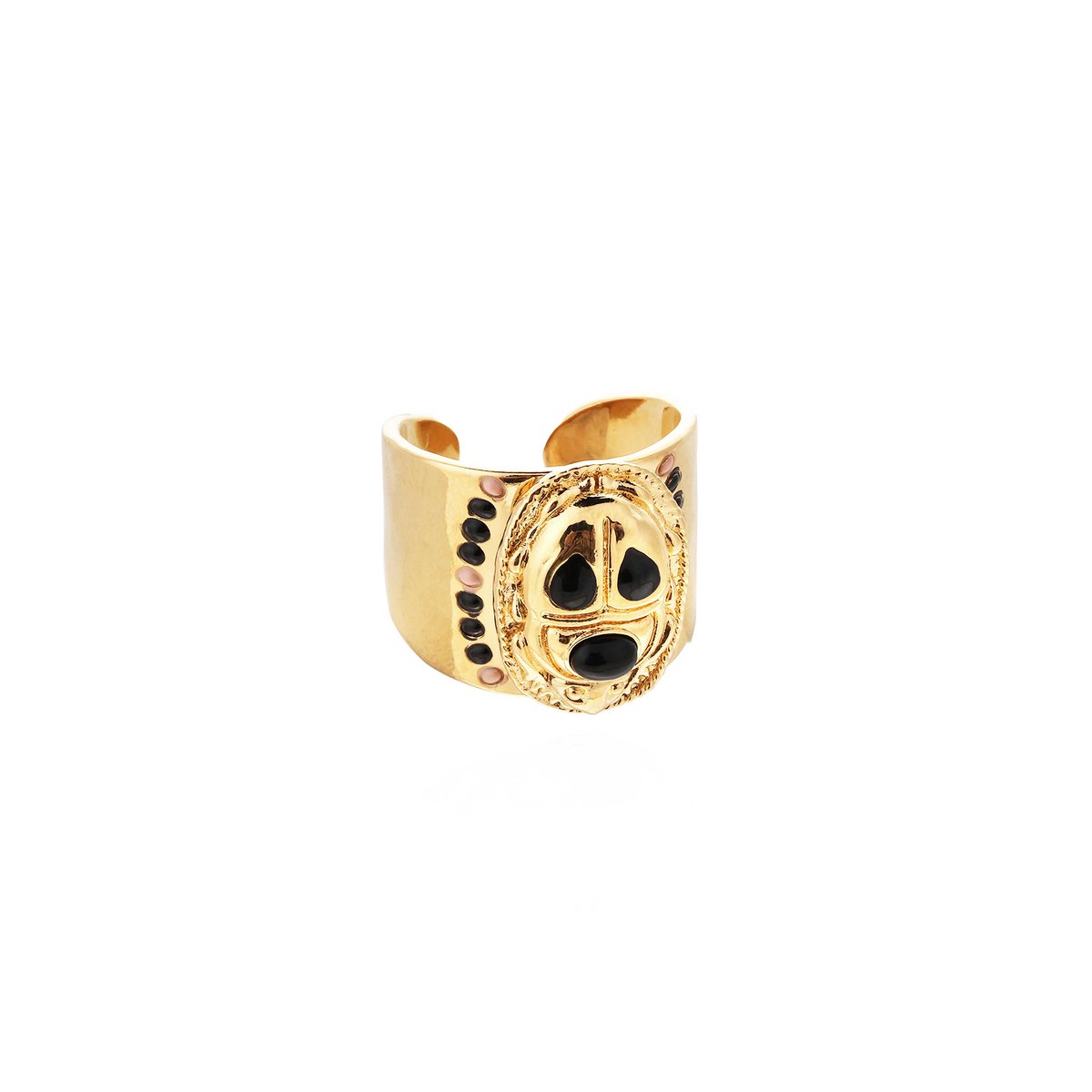 Bague réglable cabochon scarabé avec émail TREZOR noir, HIPANEMA