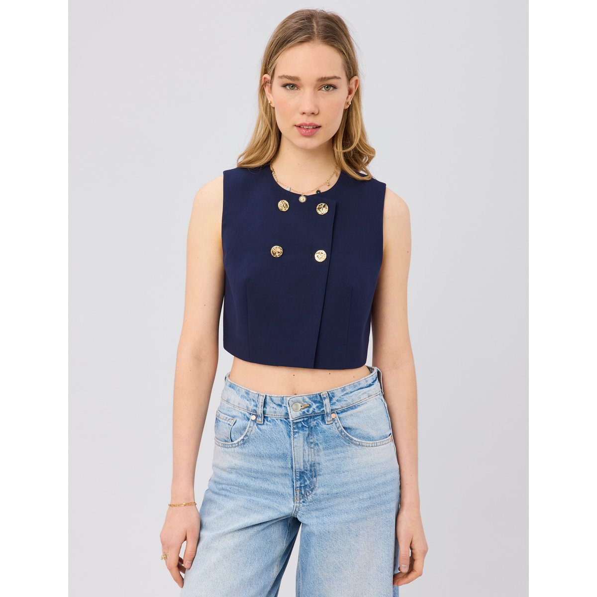 Veste boutonnée bleu foncé, BZB