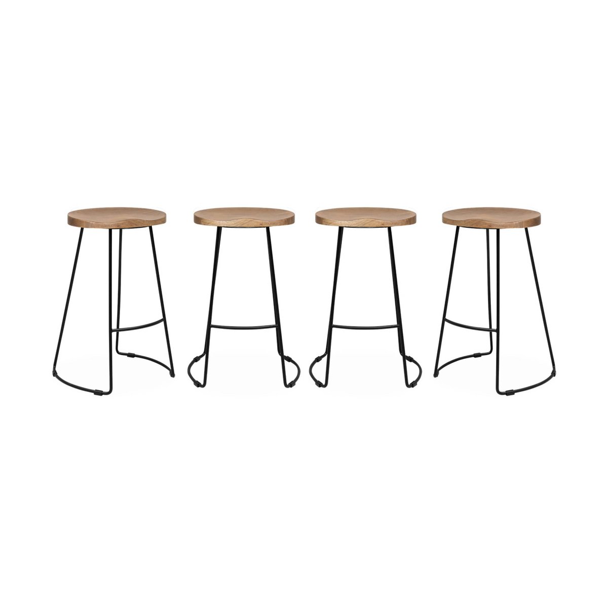 Tabouret de bar bois de manguier et acier 65cm avec repose pieds (lot de 4) JAYA naturel, SWEEEK