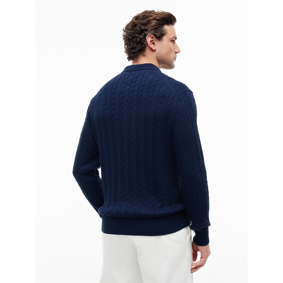Camisola estruturada com gola polo e botões marinho, TOMMY HILFIGER
