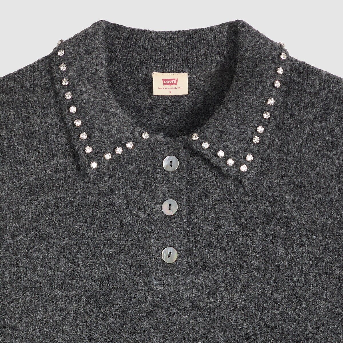 Pull col polo strass manches longues gris foncé, LEVI'S