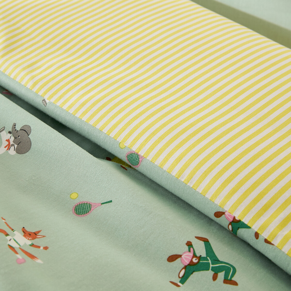 Funda nórdica infantil, 50% algodón reciclado, estampado de animales, ANIMAUX SPORTIFS verde azulado, LA REDOUTE INTERIEURS