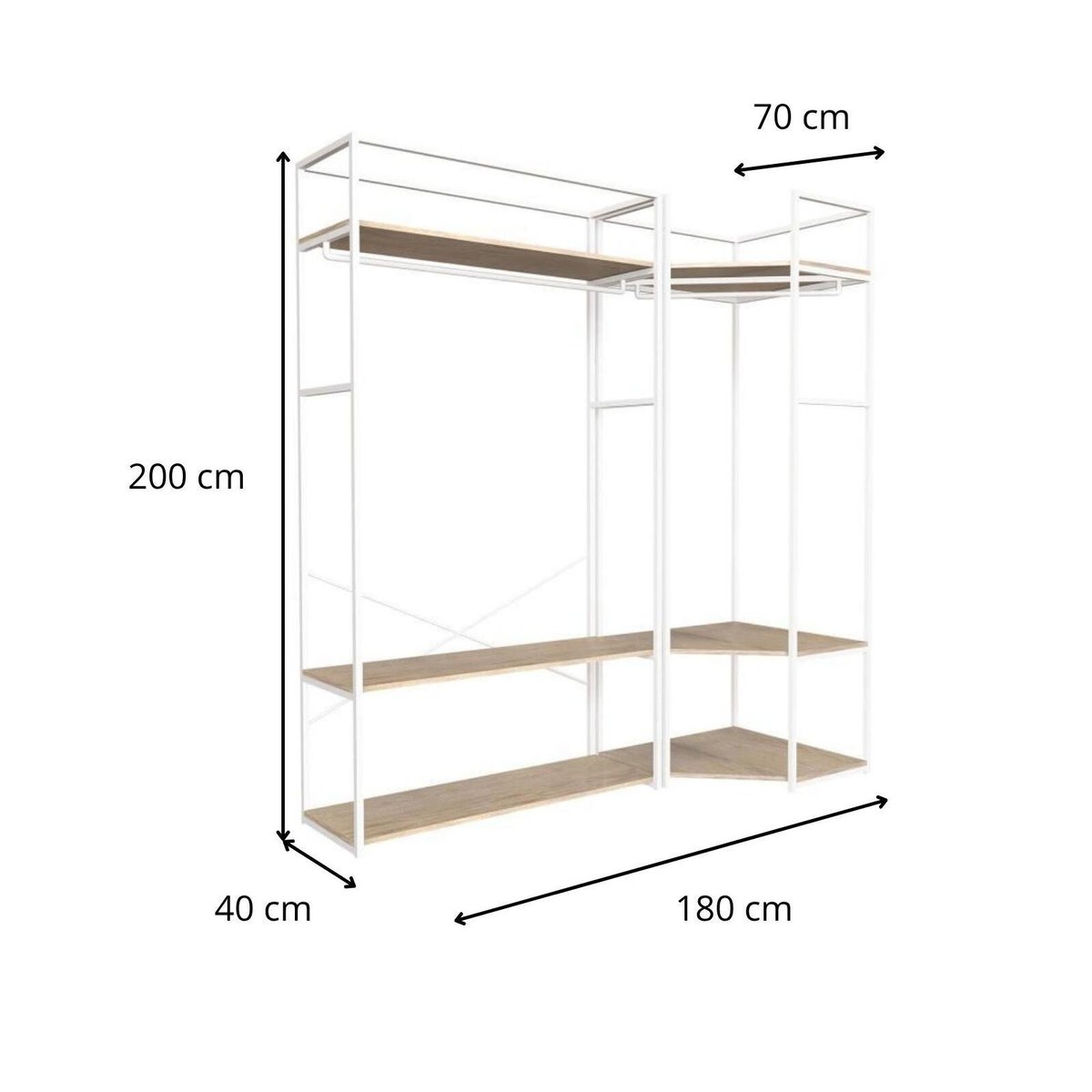 Lot de 2 portants vêtements en bois et métal 180x200cm JUNE blanc, MOB IN