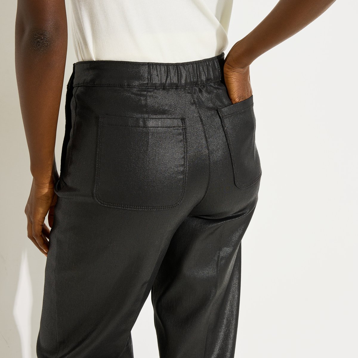 Jean flare enduit EPOMPON F02 noir, GRAIN DE MALICE