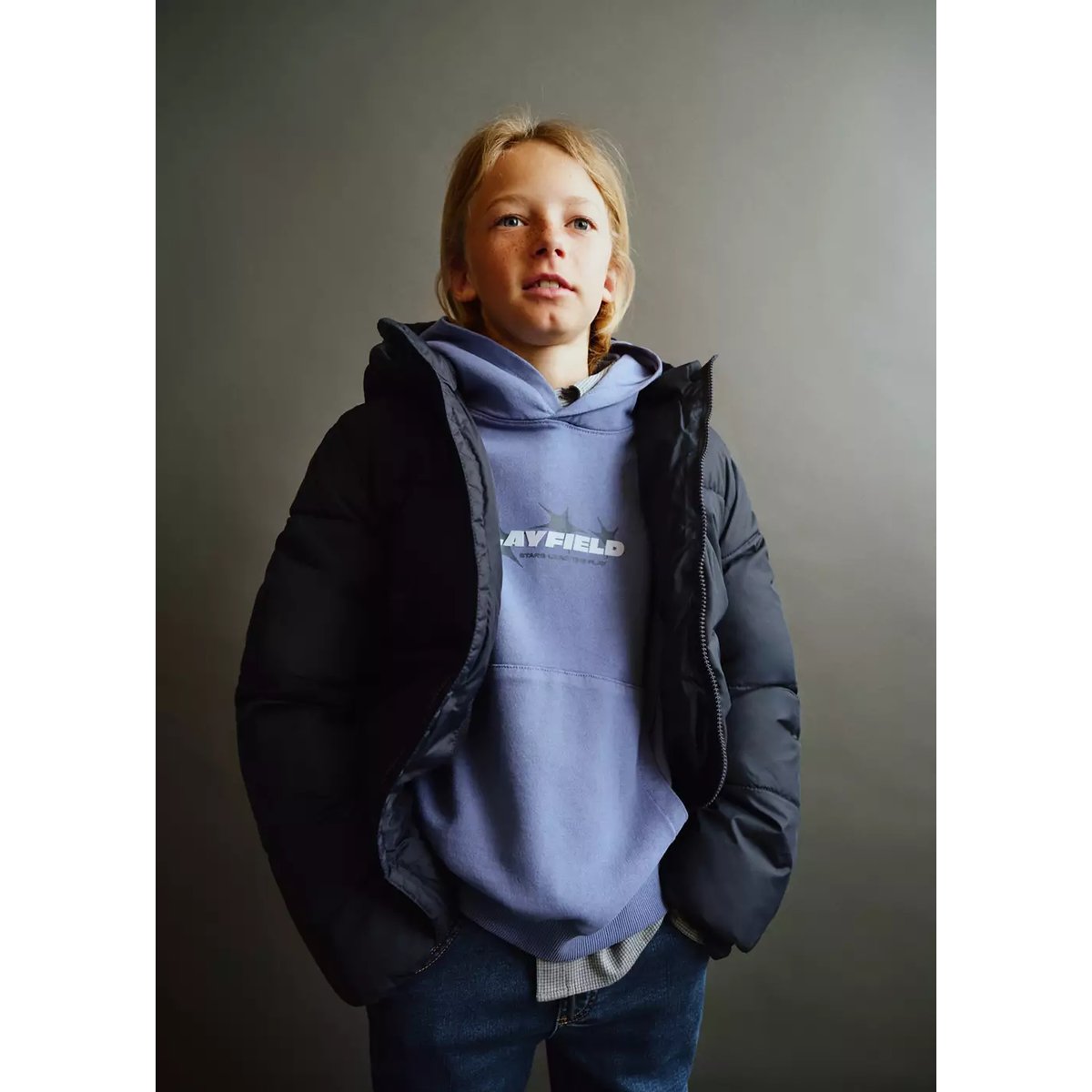 Anorak matelassé à capuche bleu marine, MANGO KIDS