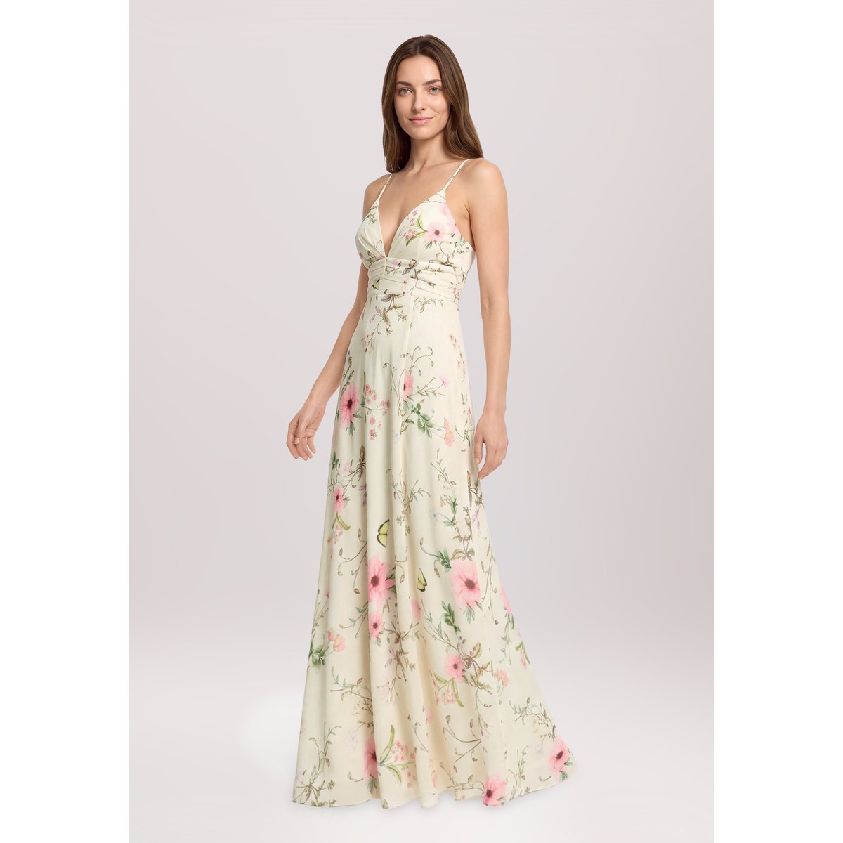 Robe de soirée à motifs cream/rosé, VERA MONT